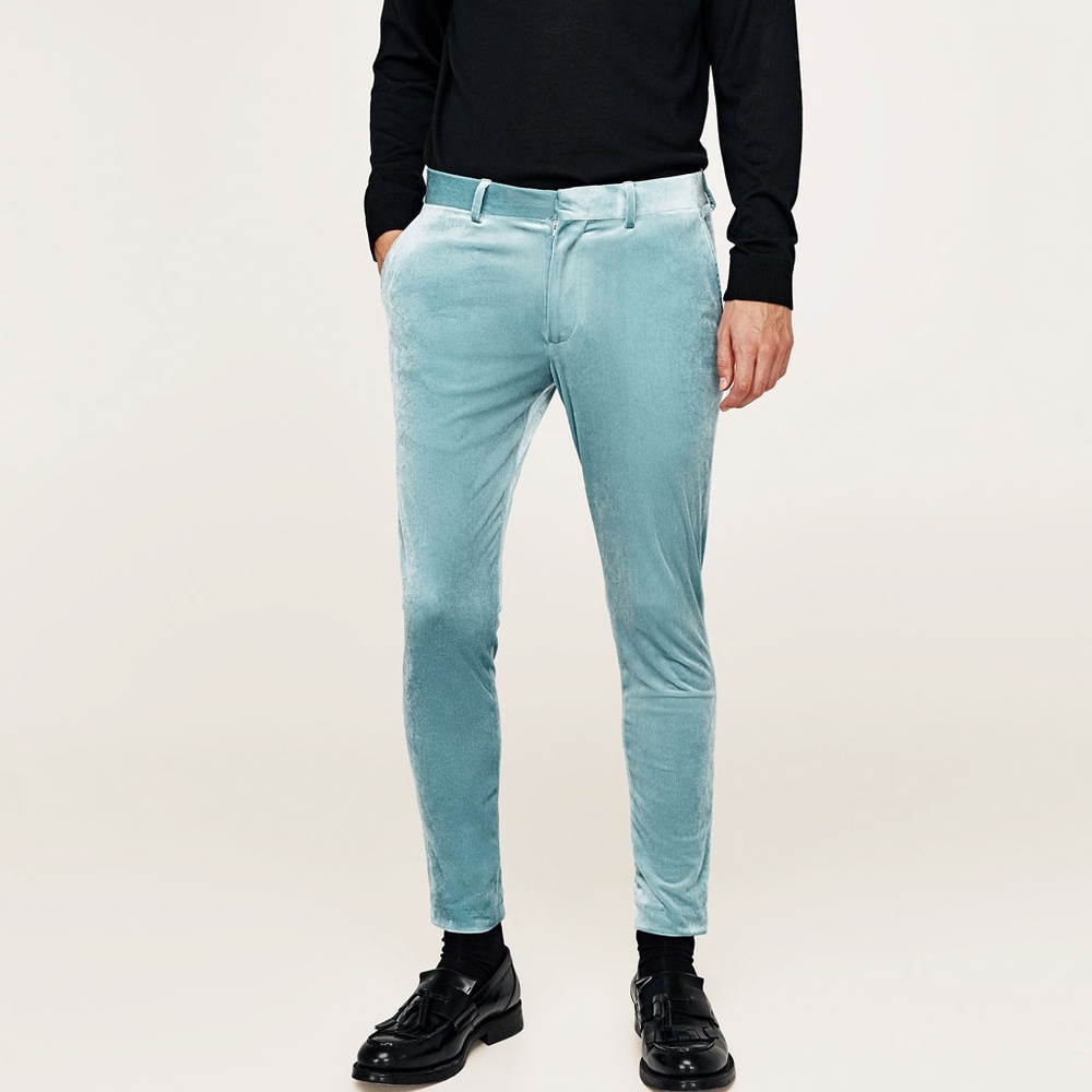 ZARA MAN - SKY BLUE VELVET SUIT PANTS